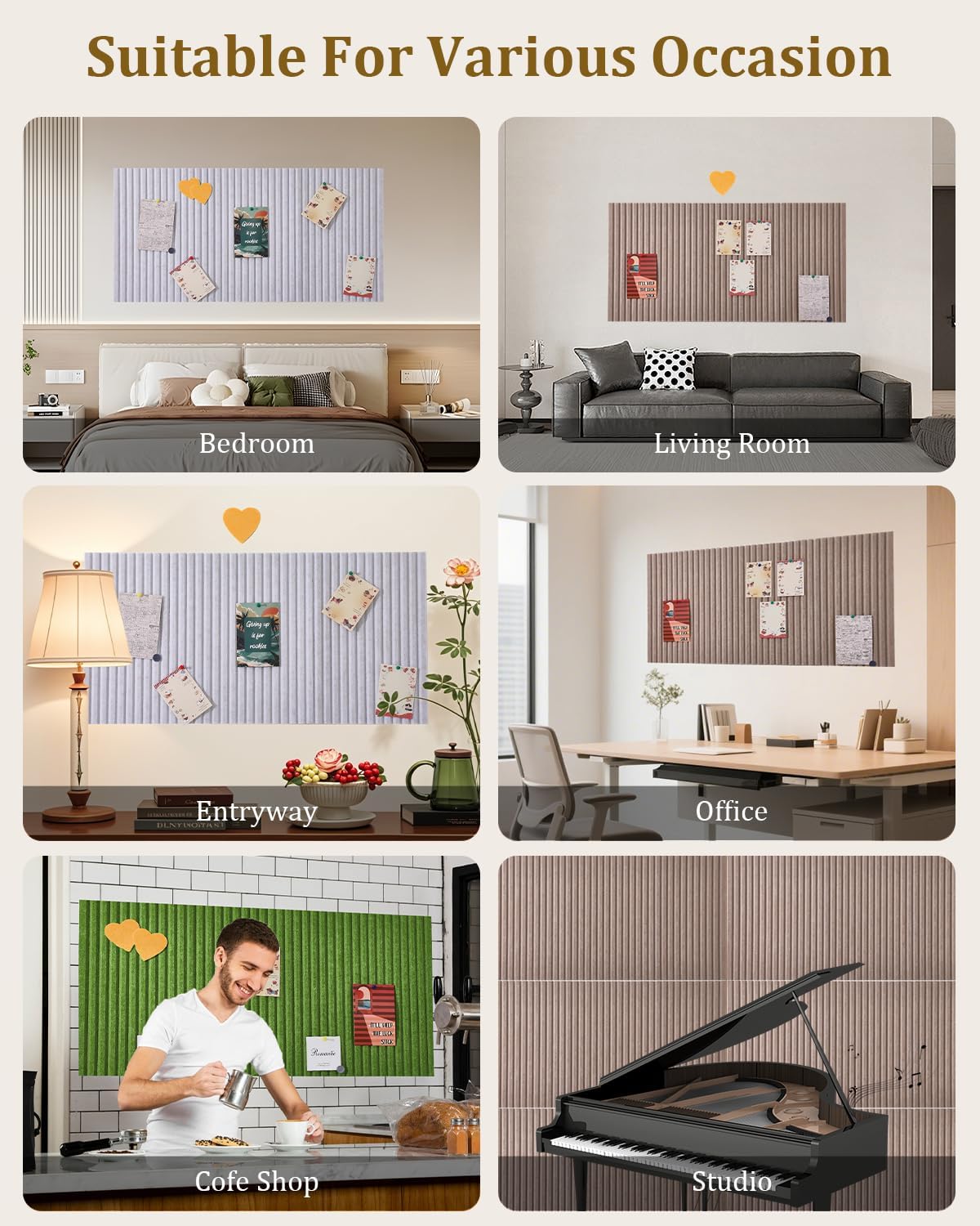 48 x 32 inches Large Bulletin Board, Decorative Felt Pin Board, 0.35“ Thick Foldable Photo Display Board with Self-Adhesive Tape, Vision Board for School Home Kitchen Office Walls - Camel