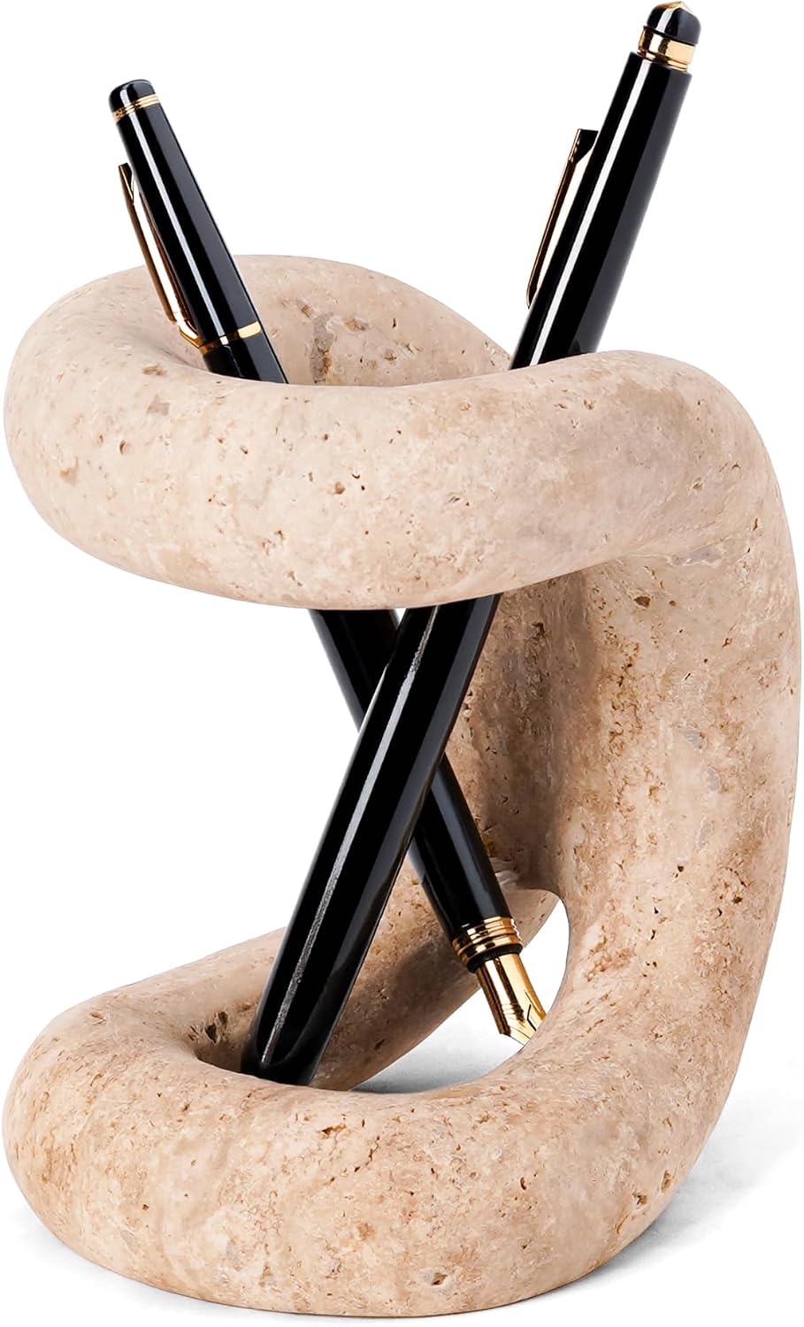 Marble Pen Holder for Desk, 4 Inch Travertine Pencil Holder