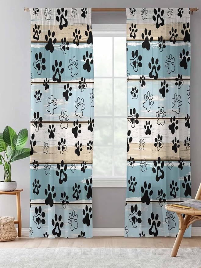 Sheer Curtains 84 Inches Long, Vintage Farmhouse Country Wood Grain Privacy