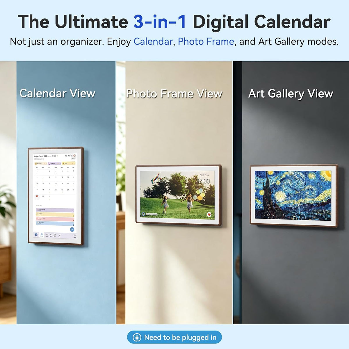 ANKRA 15.6" Digital Calendar, No Subscription Family Calendar (Walnut)