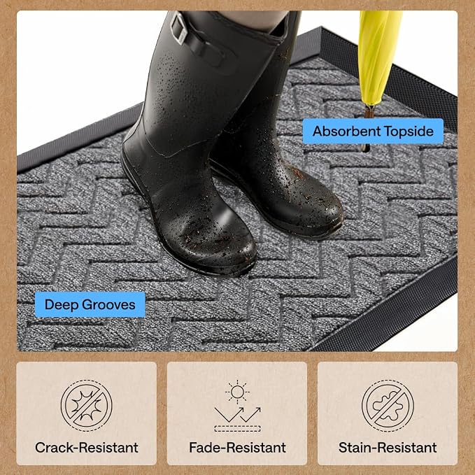 GORILLA GRIP 100% Waterproof All-Season WeatherMAX Doormat US Designed Natural