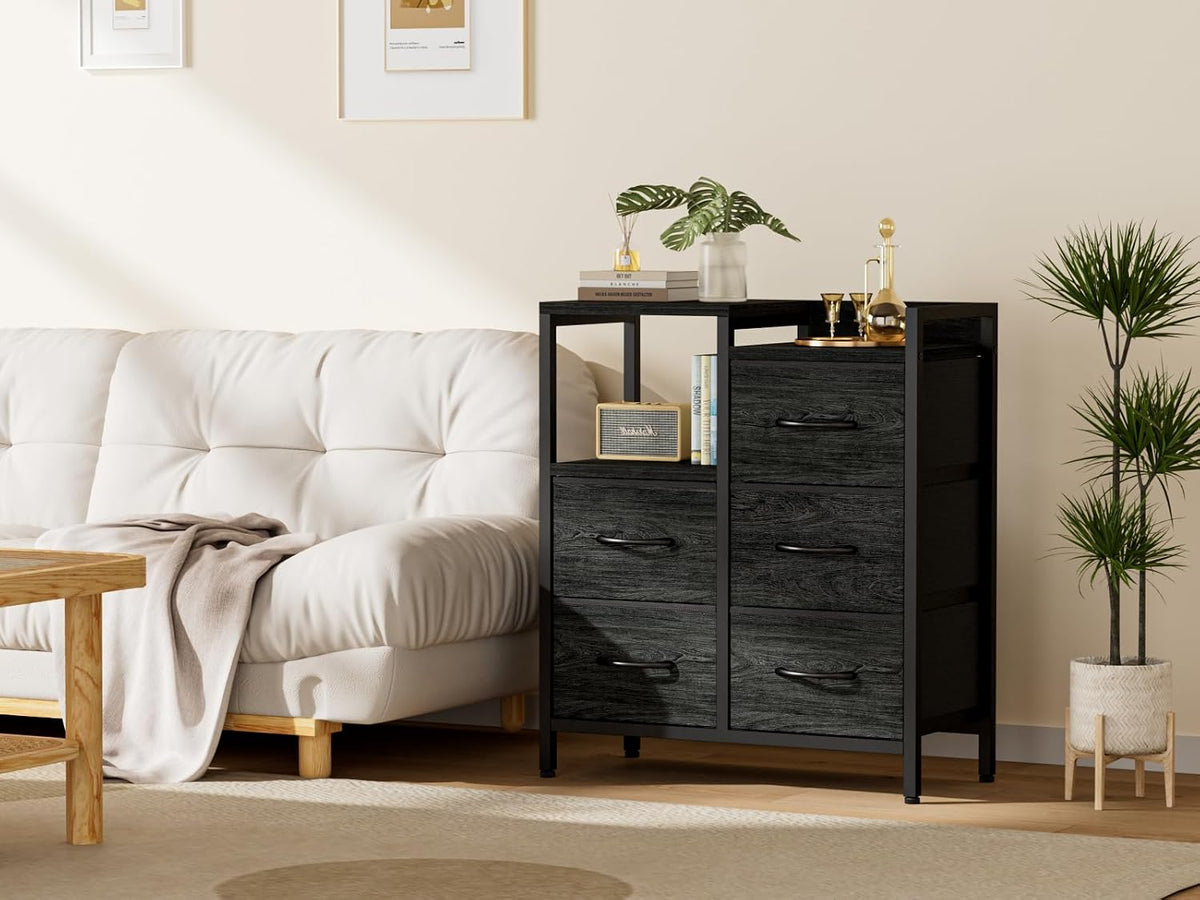 Furnulem Black Dresser for Bedroom, 5 Drawer Small Fabric Closet Dresser