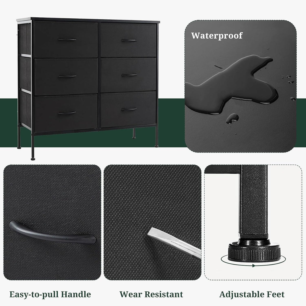 6-Drawer Dresser for Bedroom, Anti-Tip Wide Storage Organizer