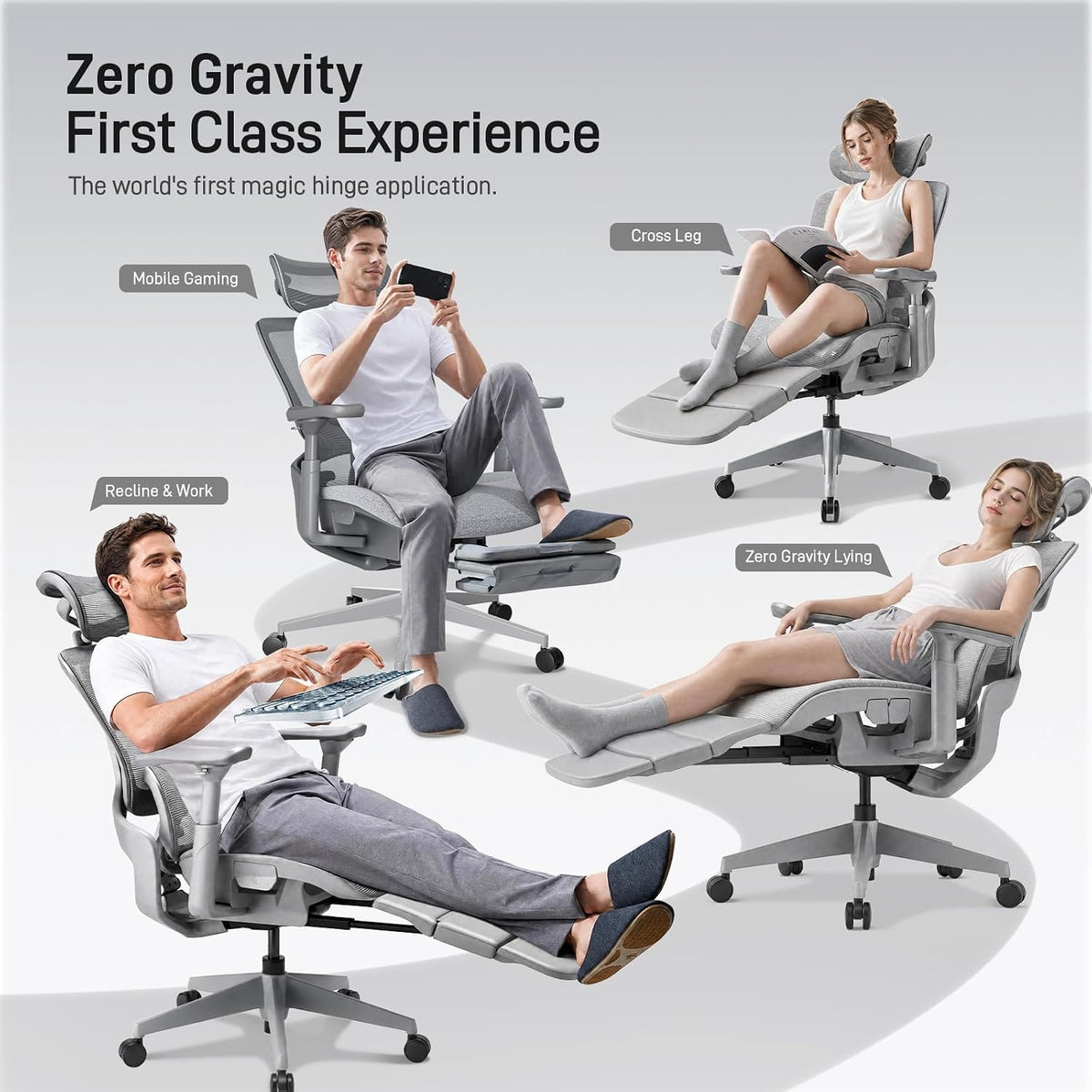 FLOW360 Ergonomic Mesh Office Chair with Footrest, Big&Tall Chair Gray FM