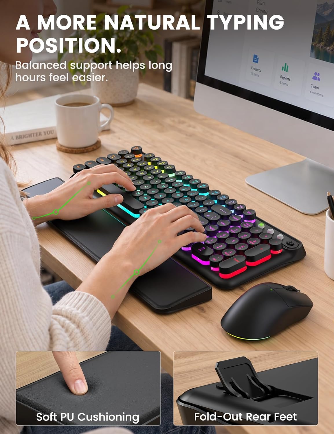 SABLUTE RGB Backlit Wireless Keyboard and Mouse Combo with Retro Round Keys