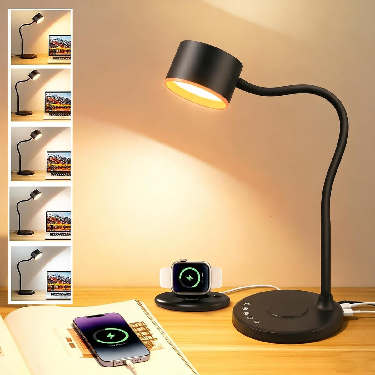 LiFMIRA Desk lamp with 2 USB Charging Ports, Touch Control Desk Light Black