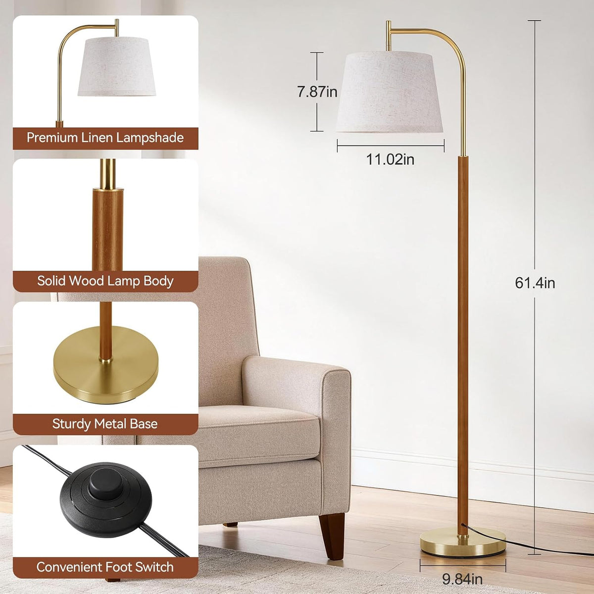 SUNMORY Wood Floor Lamp for Living Room, Mid Century Modern Standing Lamps