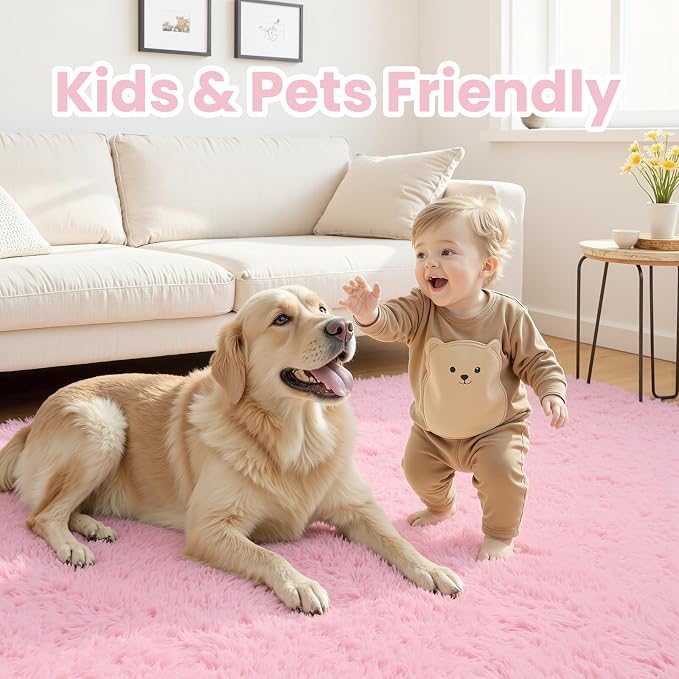 4x6 Area Rugs for Living Room Rug: Soft Fluffy Shag Light Pink Rugs for Bedroom