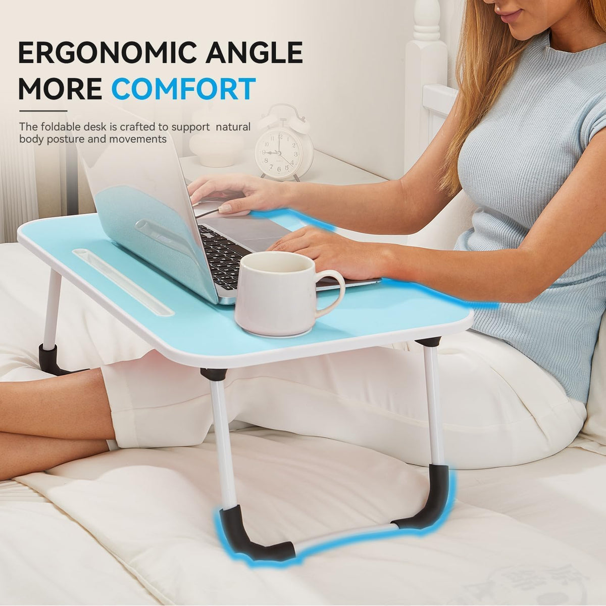 BUYIFY 23" Foldable Lap Desk for Laptop Writing w/Cup Holder Blue