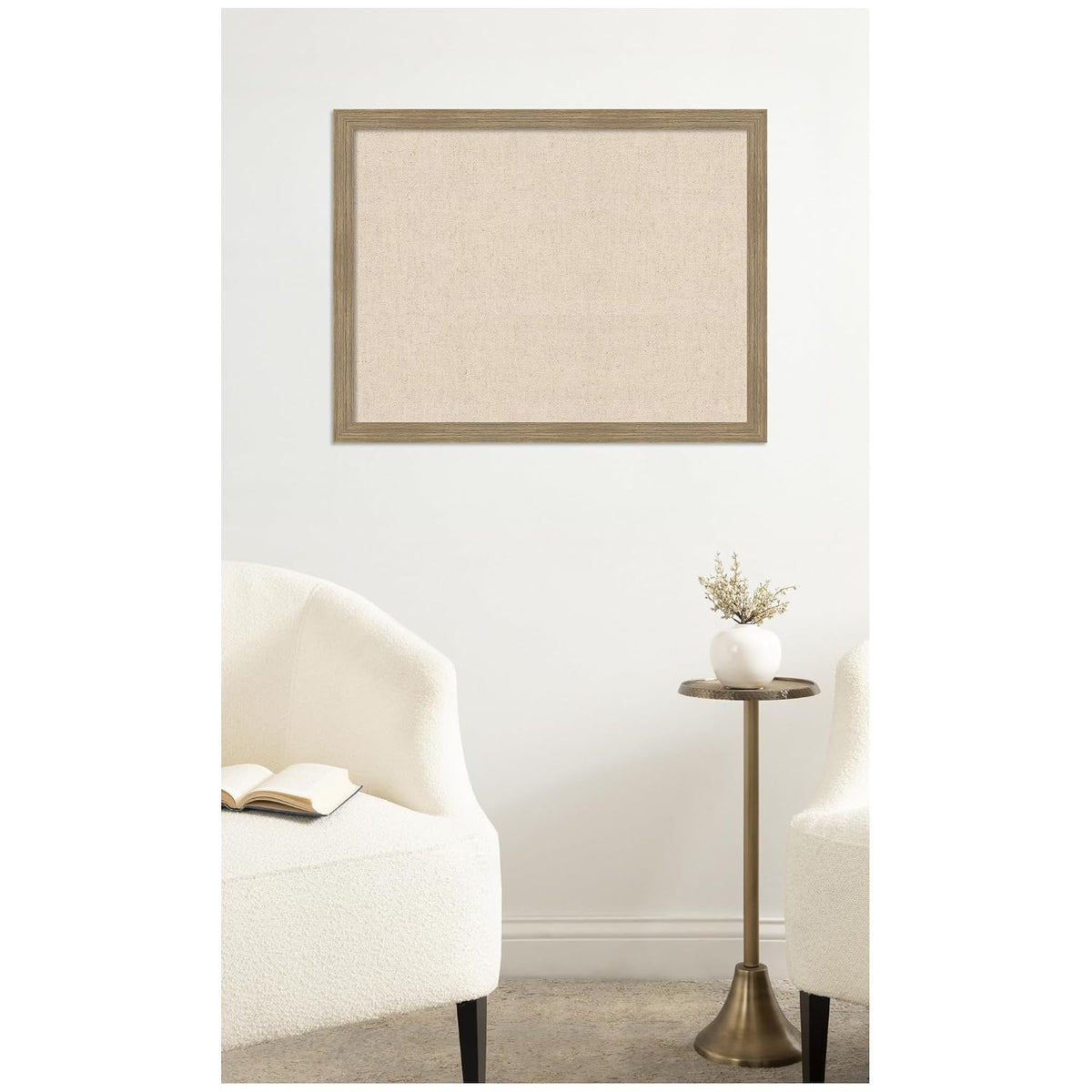 Kate and Laurel Framed Fabric Pinboard 26 x 20, Neutral Weave Printed Linen Classic Bulletin Board for Use as a Vision Board or Wall Organization, Woodgrain Stripe Mocha Frame