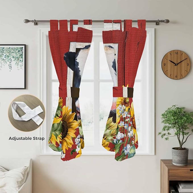 Cow Sunflowers Bedroom Curtains 72 Inch Length, Window Curtains Tab Top