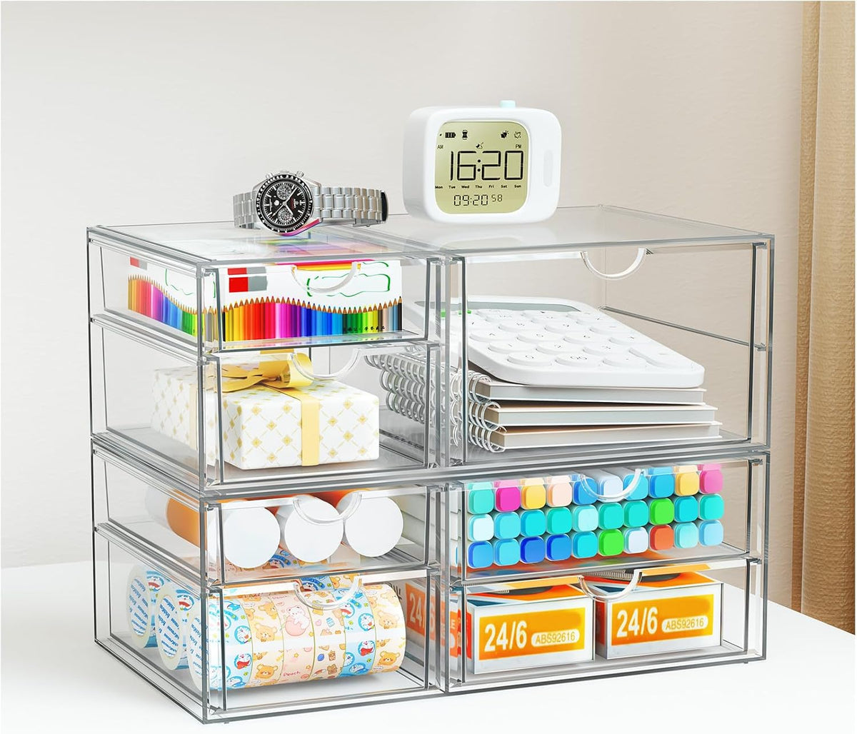 Stackable Storage Drawers, Acrylic Organizers,7 Drawers
