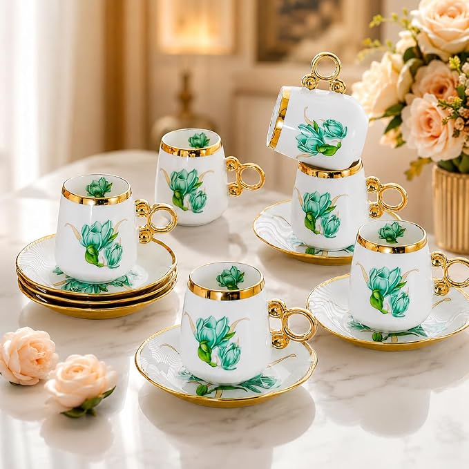 Porcelain Tea Cups and Saucers Set