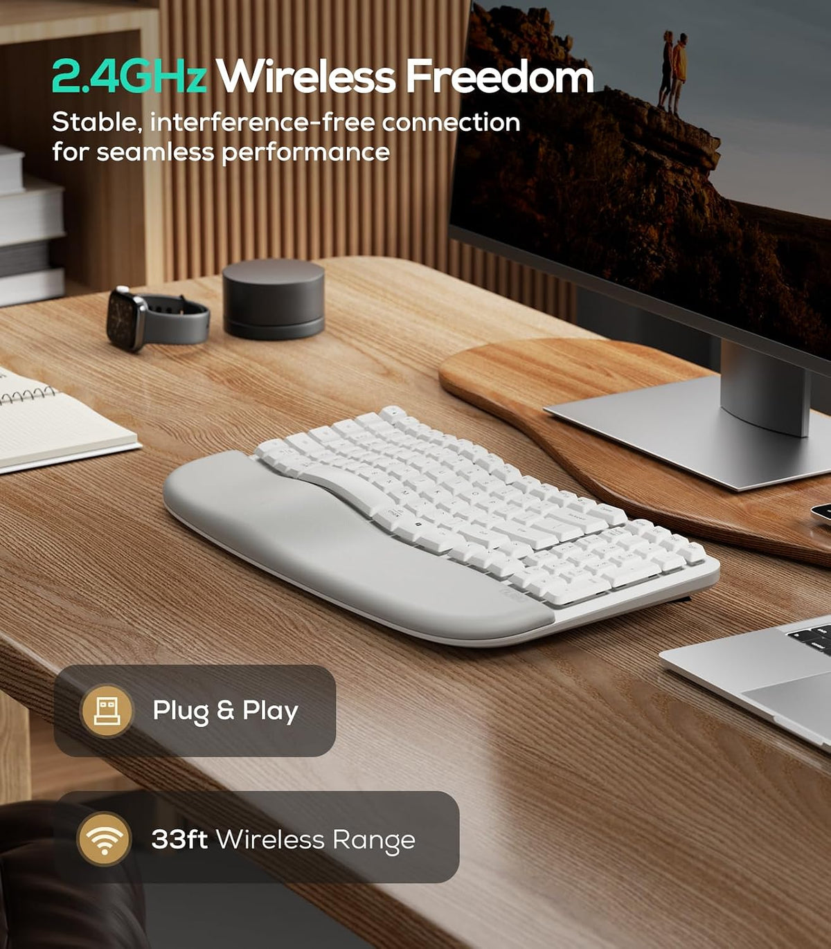 Nulea Wave Keys Ergonomic Keyboard Wireless with Cushioned Palm Rest