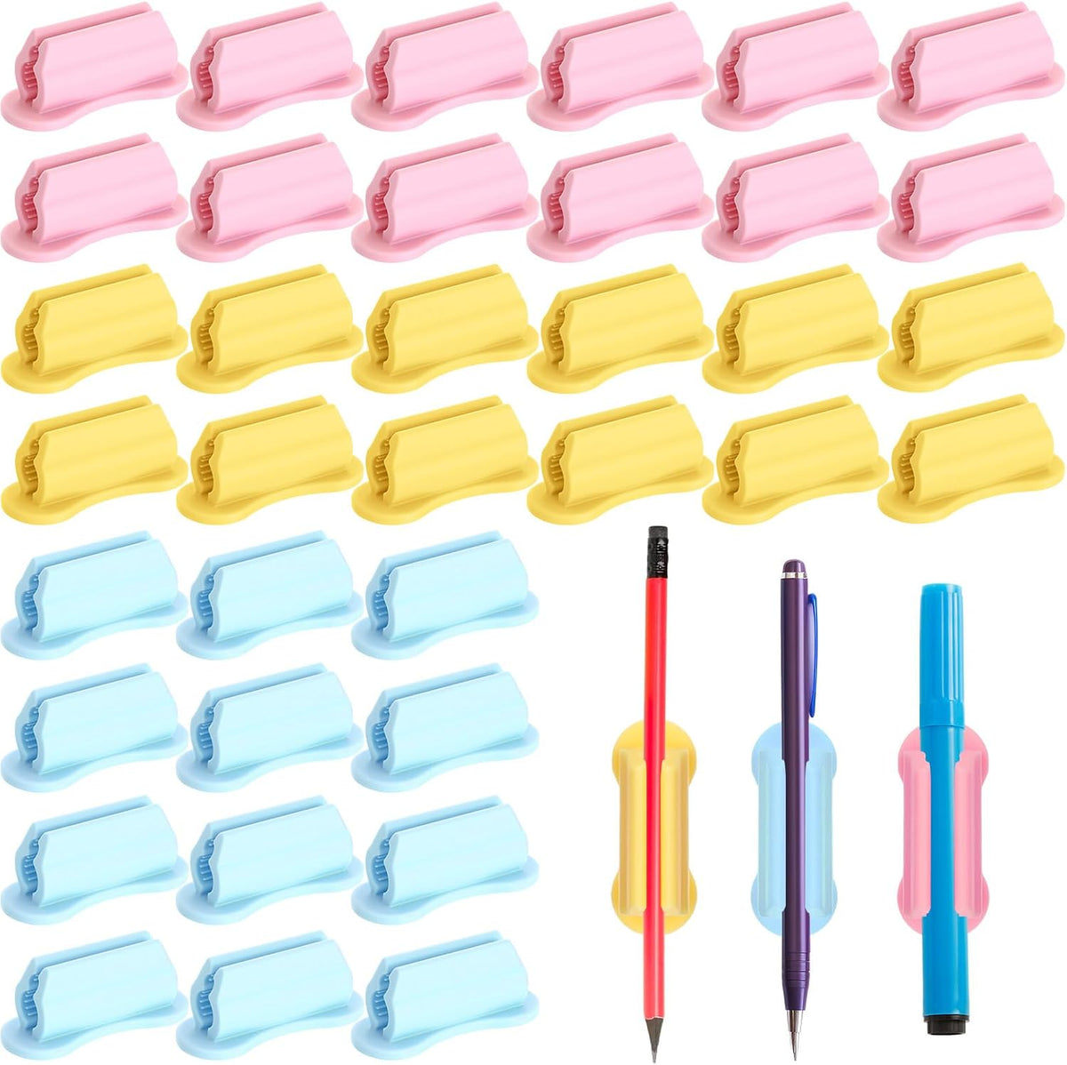 Sherr 48 Pack Adhesive Silicone Pencil Holders Bulk for Desk,Wave,Colorful
