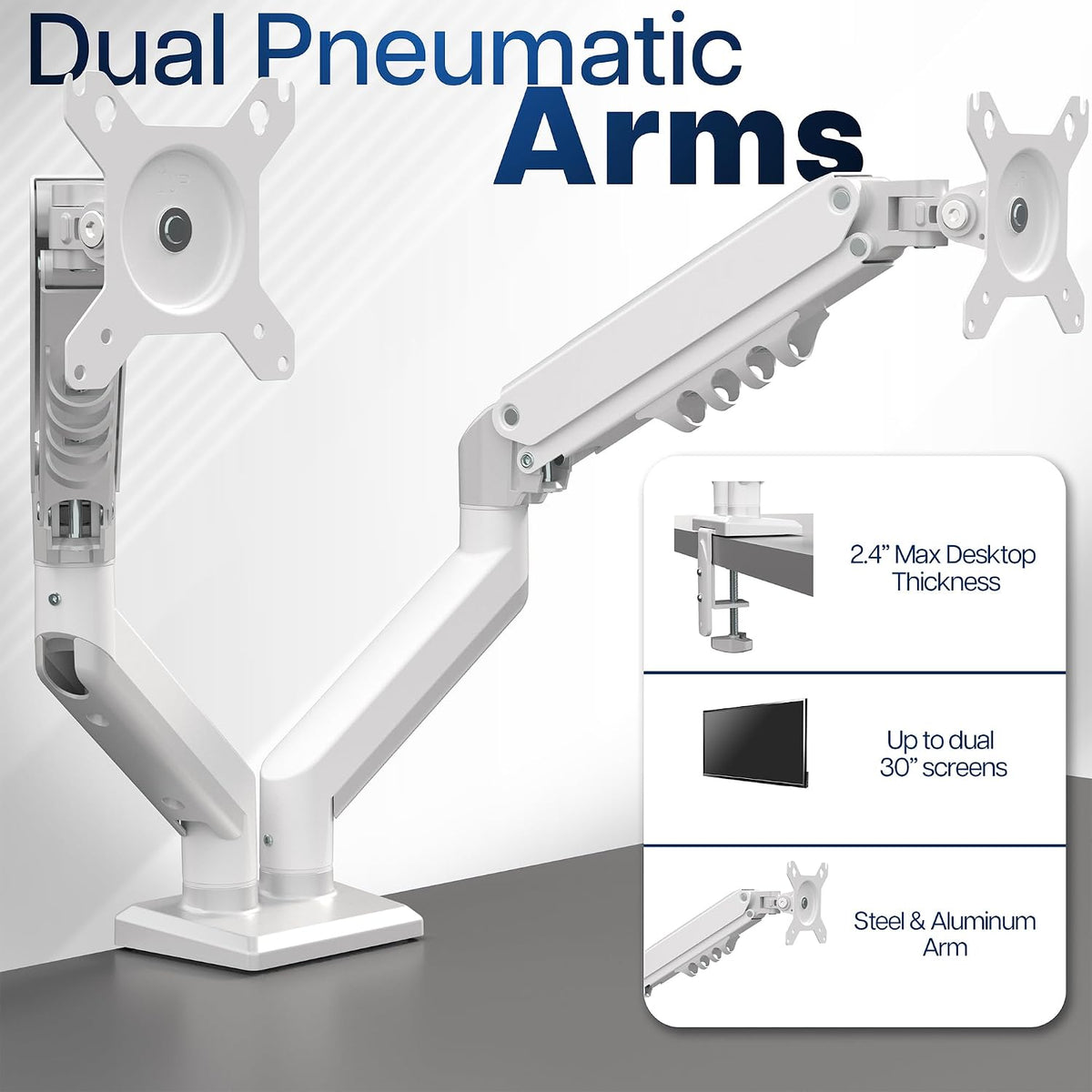 VIVO Aluminum Articulating Dual Monitor Arm for 13 to 30 inch Screens, Desk Mount Tension Spring Monitor Stand for 2 Screens, White, STAND-V102OW