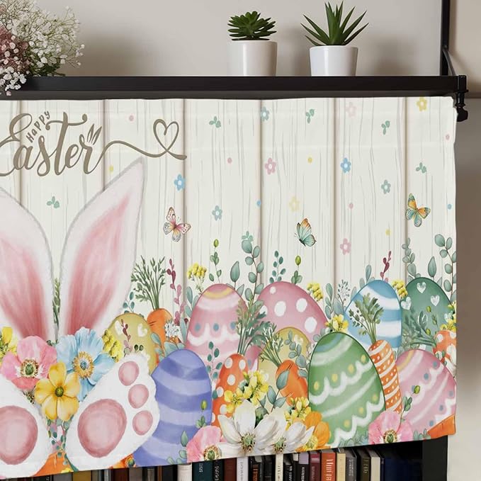 Happy Easter Curtain Valances for Windows, Kitchen Valance Window Treatment
