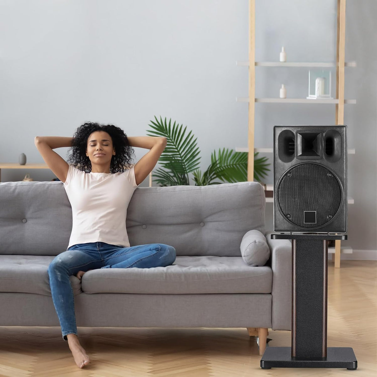 MECCANIXITY Wood Grain Speaker Stands 1 Pair 15.7 Inch (40cm) Universal Small Speaker Stand Hollowed Stands Enhanced Audio Listening for Home Theaters Cinema
