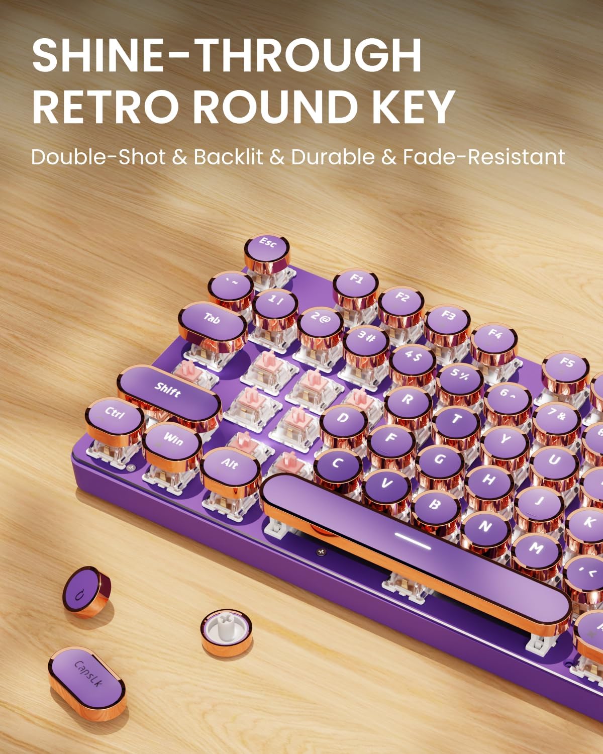 Wired Typewriter Mechanical Keyboard, Retro Punk Keyboard with Media Knob