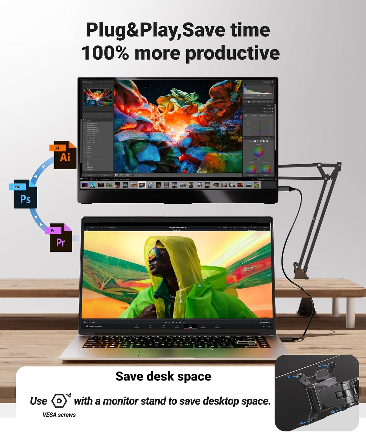 Ingnok Portable Monitor,15.6" FHD 1080P 60Hz Laptop Screen Extender