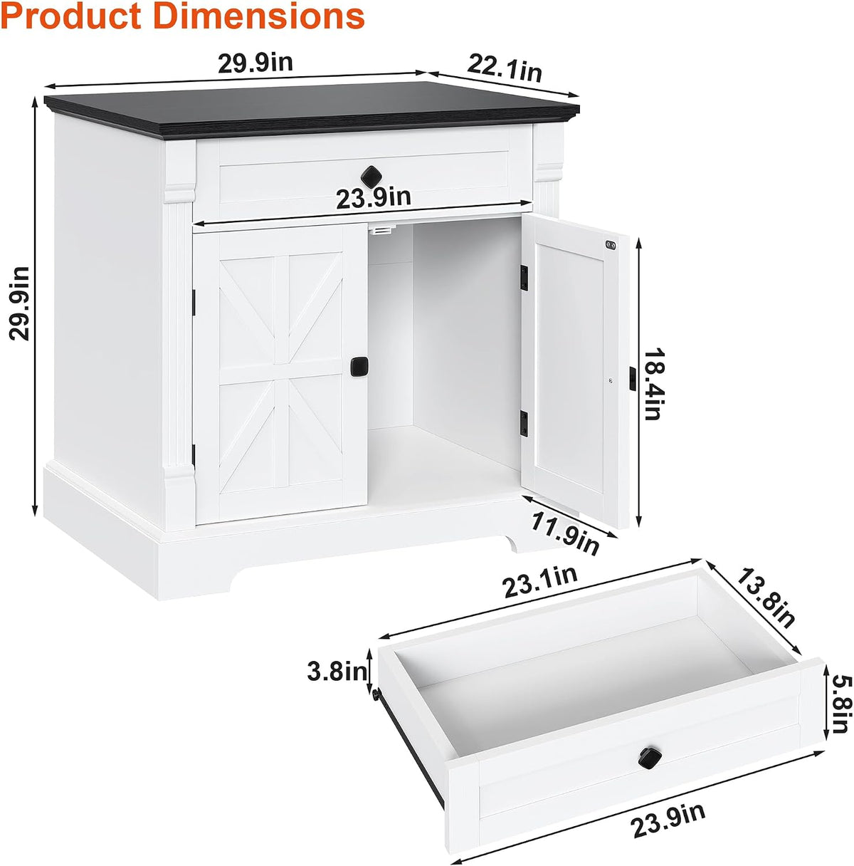 Bigbiglife Farmhouse Printer Stand, 29.9" Wide, Black Top & White Finish