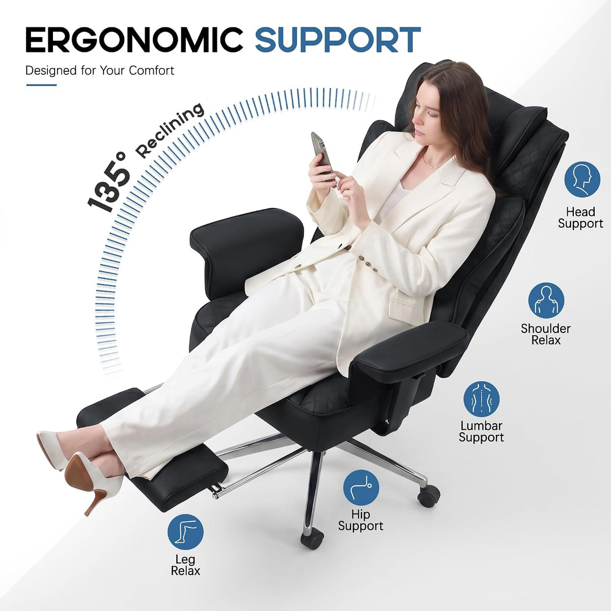 Office Desk Chair, High-Back Big and Tall Leather Chair with Footrest