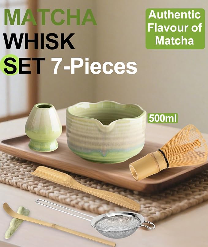 JBER Matcha Set, Bamboo Whisk, Powder Sifter