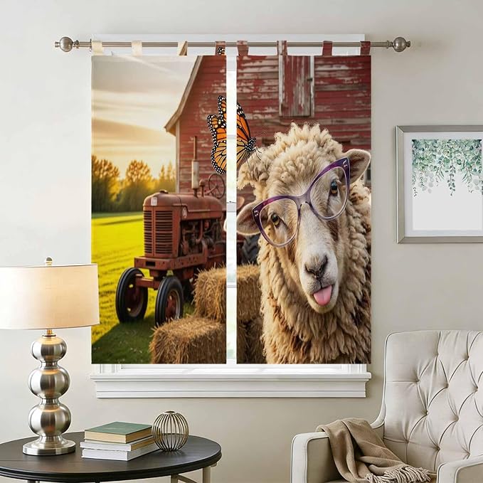 Farm Sheep Bedroom Curtains 72 Inch Length, Window Curtains Tab Top, Farmhouse