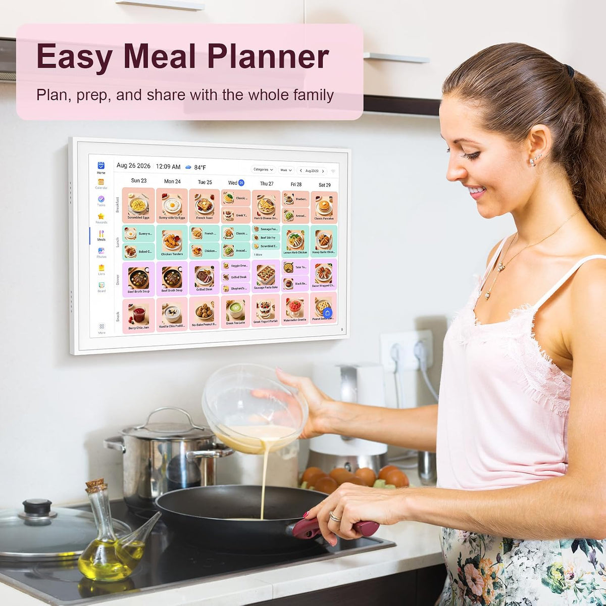 16" Digital Calendar, Smart Touchscreen Chore Chart & Planner, White