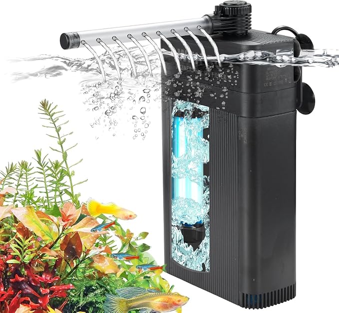 Internal Fish Tank Filter with 5W UV Light, Adjustable Water Flow Submersible