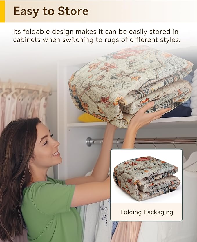 RELEANY Area Rugs 5'x7' Washable Non-Slip, Floral Vintage Distress Medallion