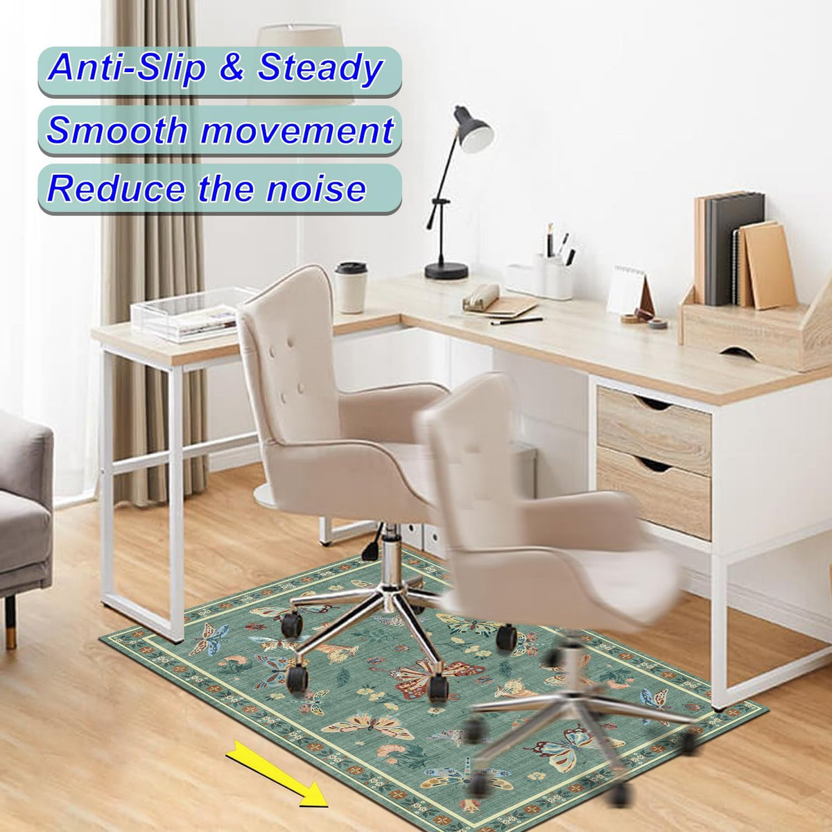 Chair Mat for Hardwood Floor,48"*36" Easy Glide Computer Chair Mat for Hard Wood and Tile Floor,Anti-Slip Floor Protector for Home Office Green Flower Bird