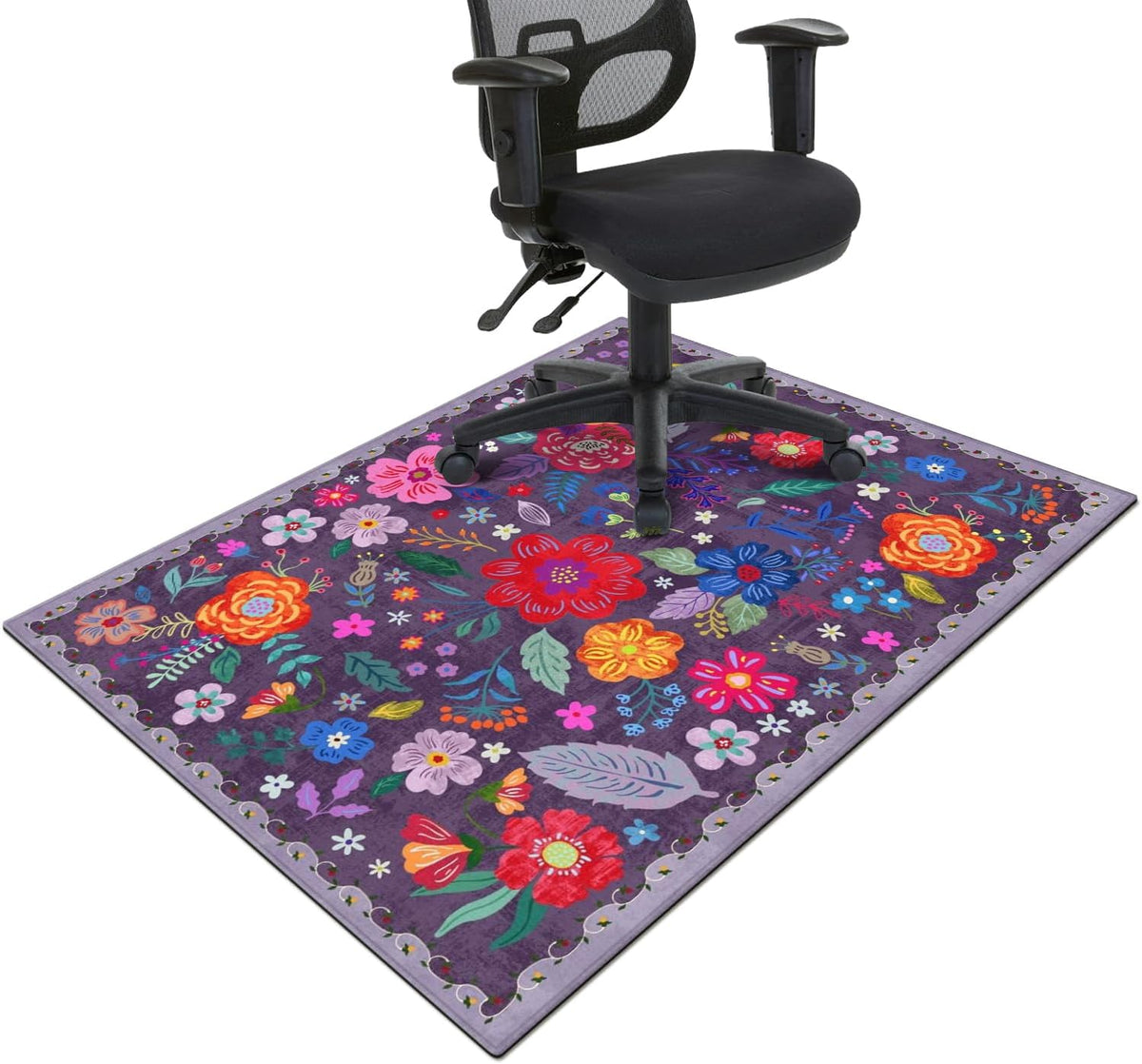 Office Chair Mat for Hardwood & Tile Floor,Boho Floral 36"x48" Computer Chair Mat for Rolling Chairs Carpet,Under Desk Non Slip Gaming Rug,Low-Pile Rubber Backing Large Protector Mat(Purple)