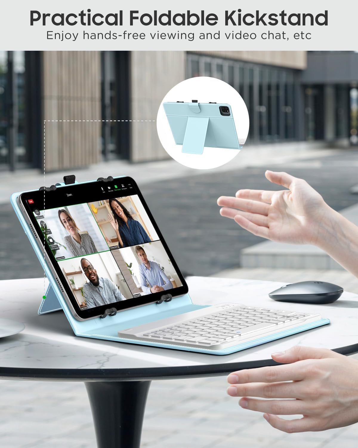 MoKo Universal QWERTY Keyboard Case Fit 9-11 Inch Tablets, Sky Blue