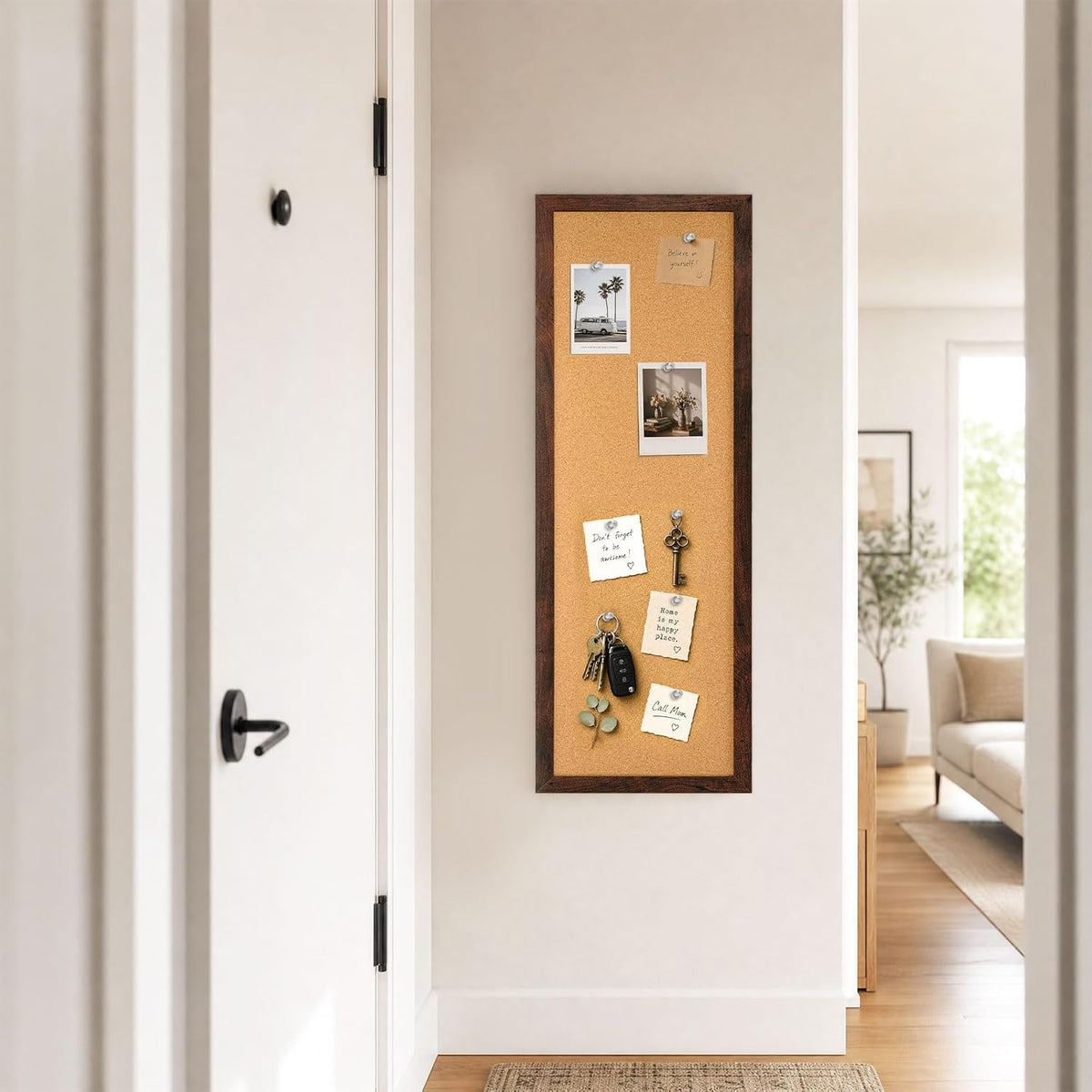DOLLAR BOSS Narrow Linen Bulletin Board 36"x12" Long Cork Board, Brown