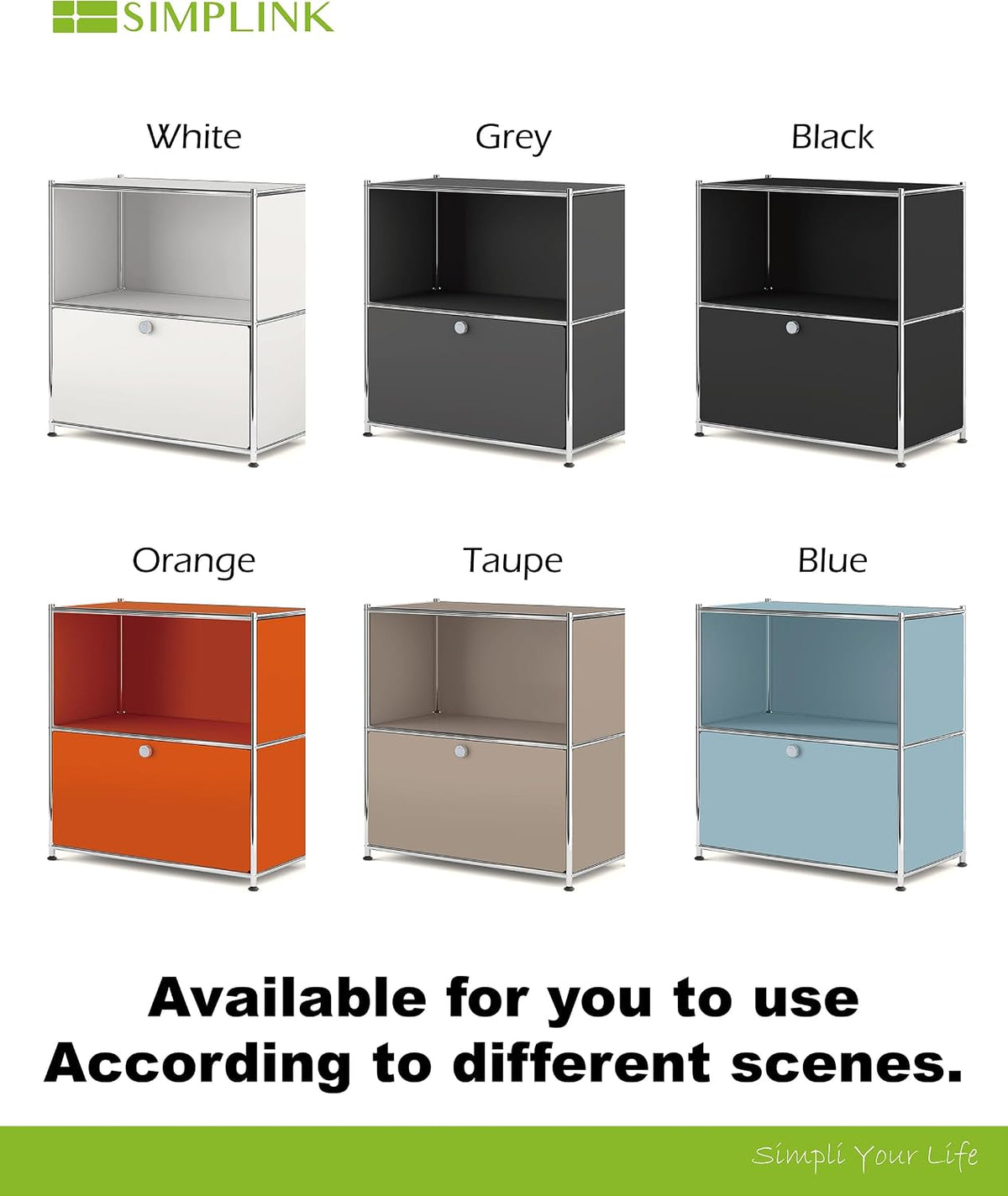 32.5-Inch Flip-Top Storage Cabinet with Detachable Wheels, Metal Side Table and Small Sideboard Cabinet for Living Room, Bedroom, Office, Matt White