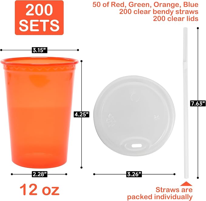 L LIKED 200 Pack 12oz Kids Cups, Spill Proof Party Cups