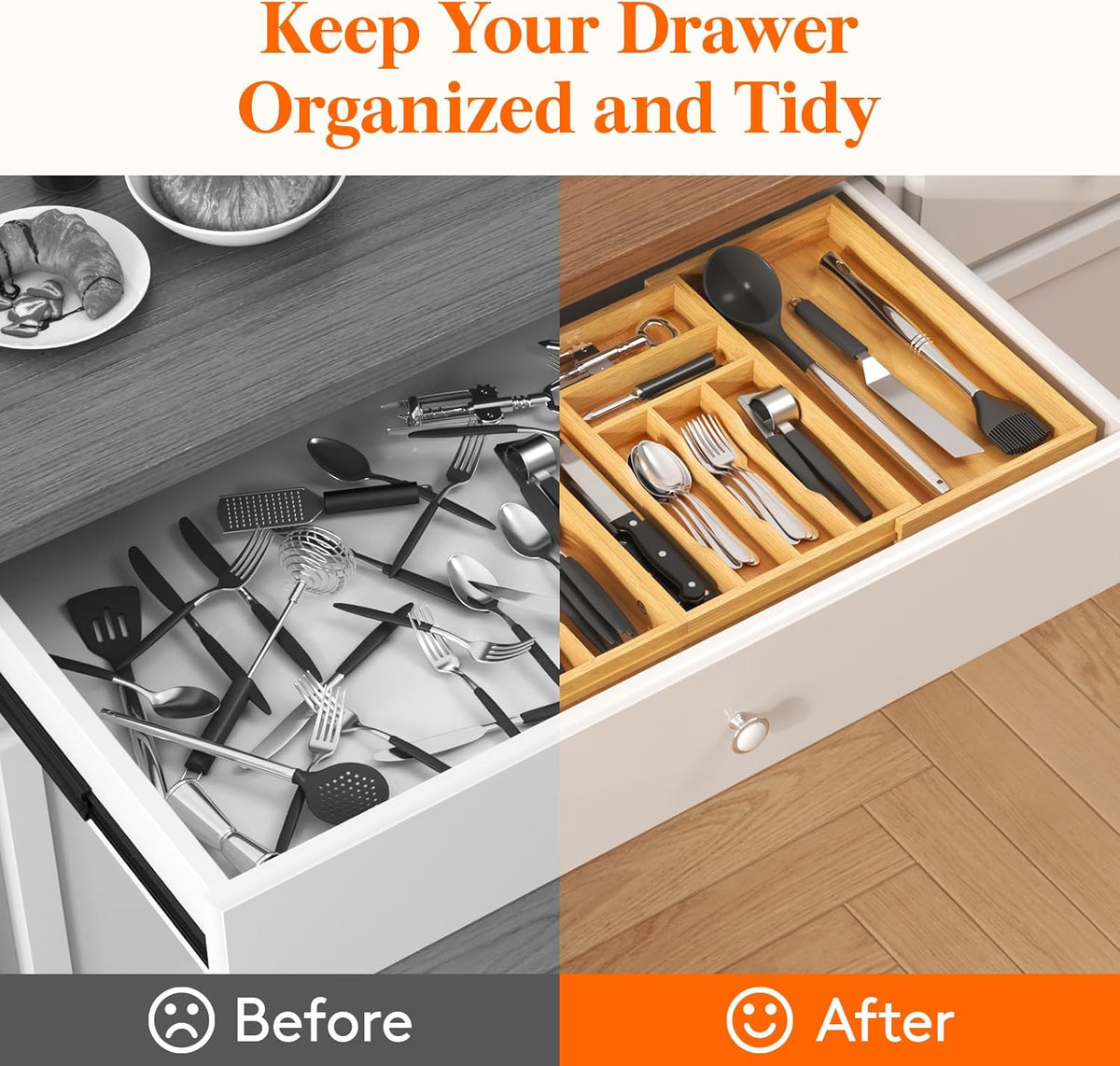 Lifewit Large Silverware Drawer Organizer, Bamboo Utensil Tray for Kitchen