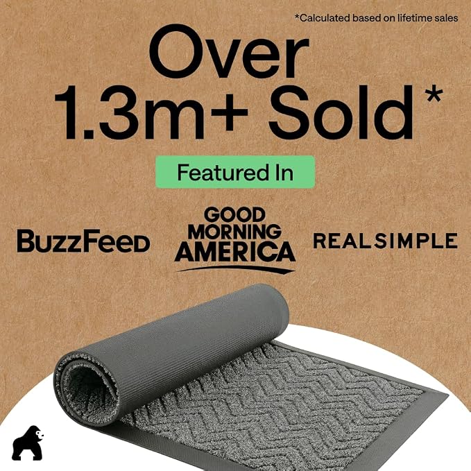 GORILLA GRIP 100% Waterproof All-Season WeatherMAX Doormat US Designed Natural