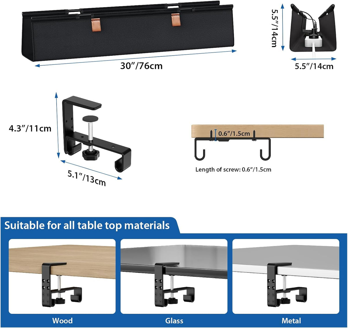 Zilink Under Desk Management Tray Desk Cable Organizer 30 inch, Black