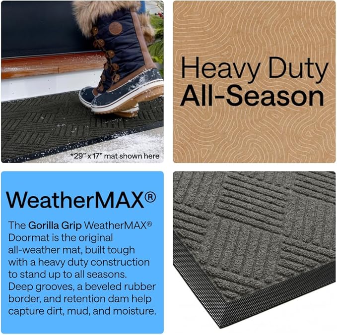 GORILLA GRIP 100% Waterproof All-Season WeatherMAX Doormat, US Designed Natural