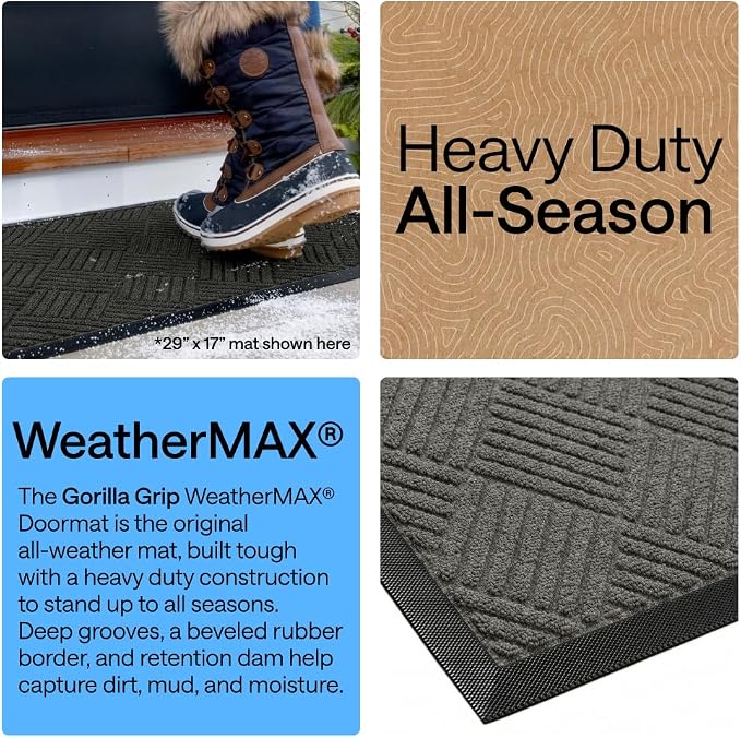 GORILLA GRIP 100% Waterproof All-Season WeatherMAX Doormat, US Designed Natural