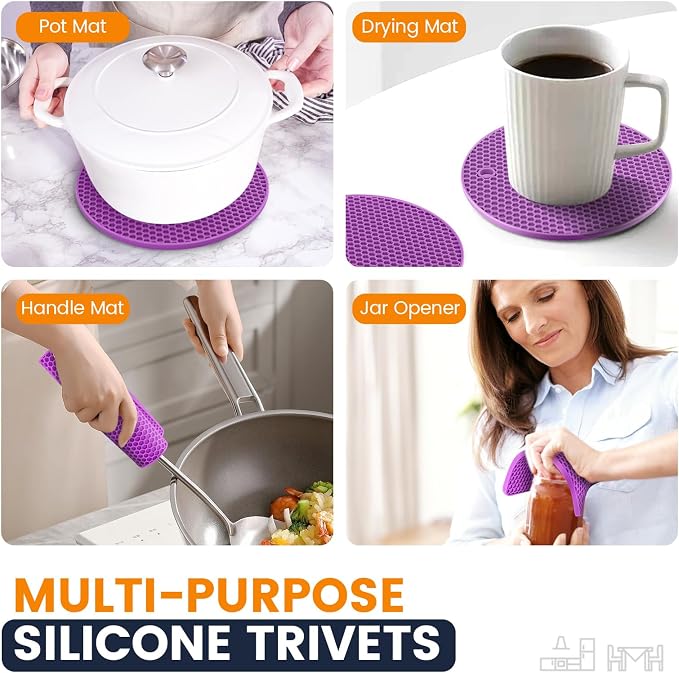 Silicone Trivet Mats 4 Heat Resistant Pot Holders Multipurpose Non-Slip Hot Pads
