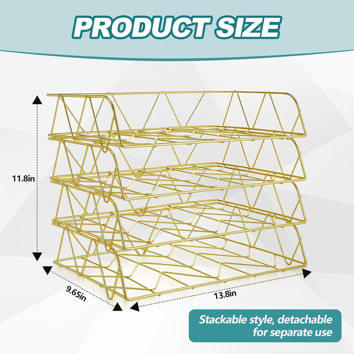 Yeaqee 4 Tier Stackable Gold Desk File Organizer Gold Paper Tray Rack