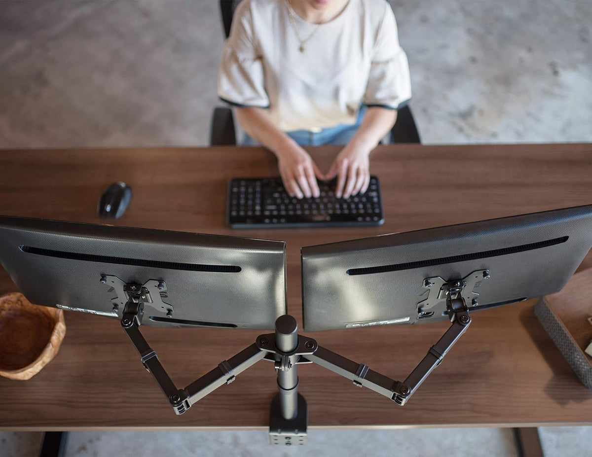 VIVO Dual 13 to 27 inch LCD Monitor Mount and Under Desk C-clamp 27 x 11 Keyboard Tray Kit, Heavy Duty, Fully Adjustable Stand and Slide-Out Platform (Bundle)