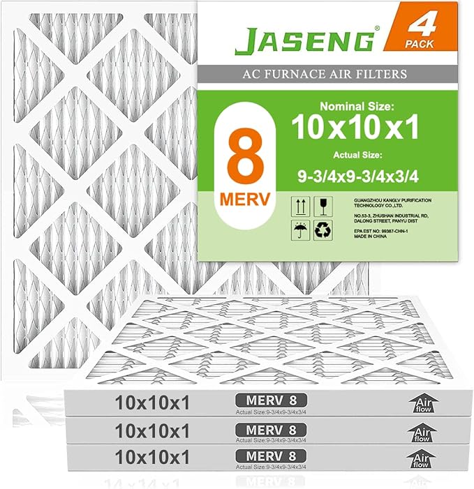 10x10x1 Furnace Air Filters 4 Pack, MERV 8 MPR 600 & FPR 5 Filtering, HVAC Air