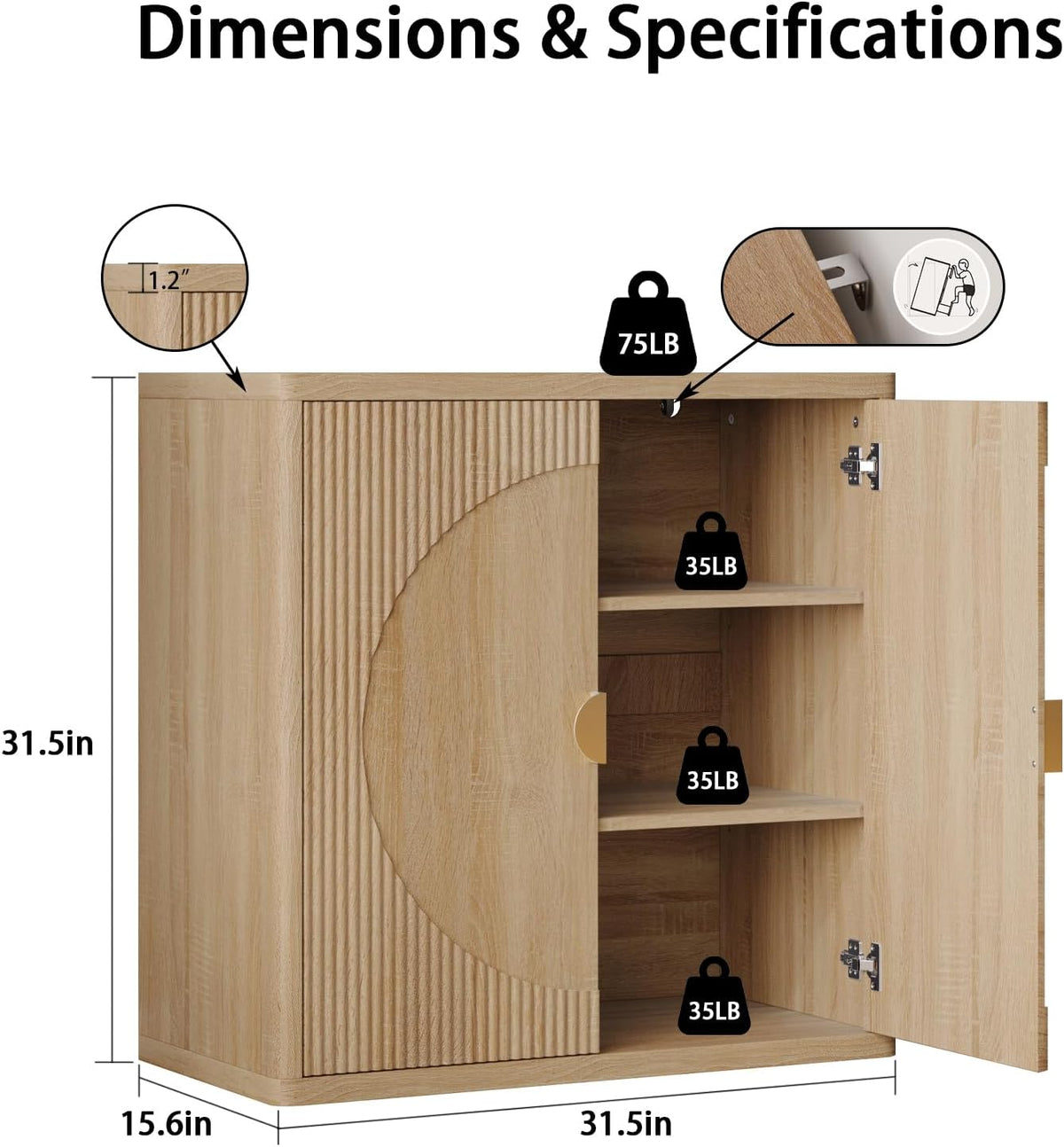 31.5" Fluted Sideboard Cabinet with Shelves & Soft-Close Doors(2,Light Oak)