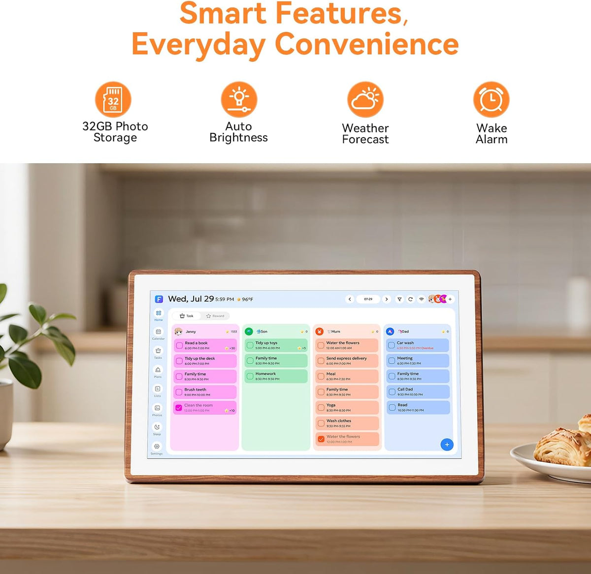 21.5" Smart Digital Calendar - Family Hub Planner (Walnut)