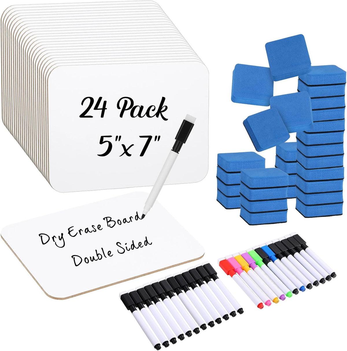 Affrolling 24 Sets Small White Boards Dry Erase 5"x7" Mini Double Sided