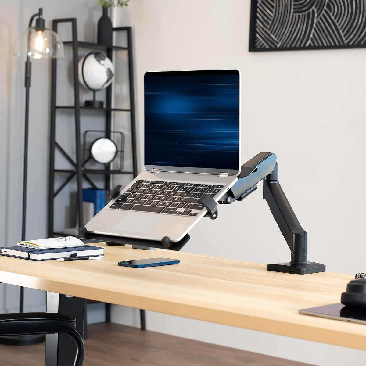 VIVO Universal Adjustable 10 to 15.6 inch Laptop Mount for Desk, Single Mechanical Arm VESA Notebook Stand with C-clamp and Grommet Options, Black, STAND-V001O-L